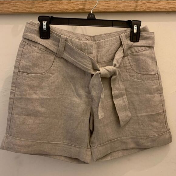 GARNET HILL  Linen Shorts with Cuffs and Tie Waist - Picture 1 of 9